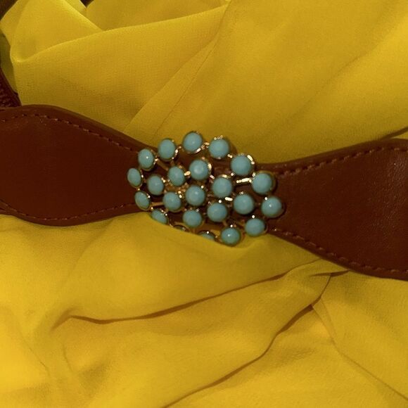 BCX Yellow Sheath Sleeveless Belted Dress size Medium M - Picture 4 of 5